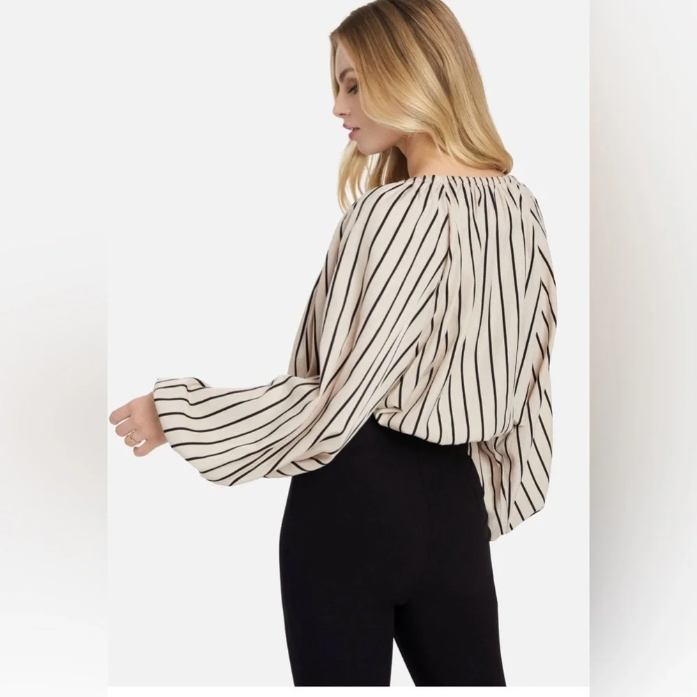 Bebe Twill Stripe Balloon Sleeve 2 Piece Bolero Set - Picture 4 of 14